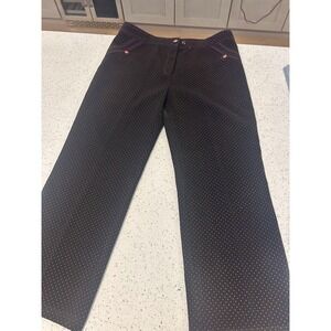 T. ZHODI Navy Red Dot Pants Women's Size 10 Stretch Comfort Business Casual Prep